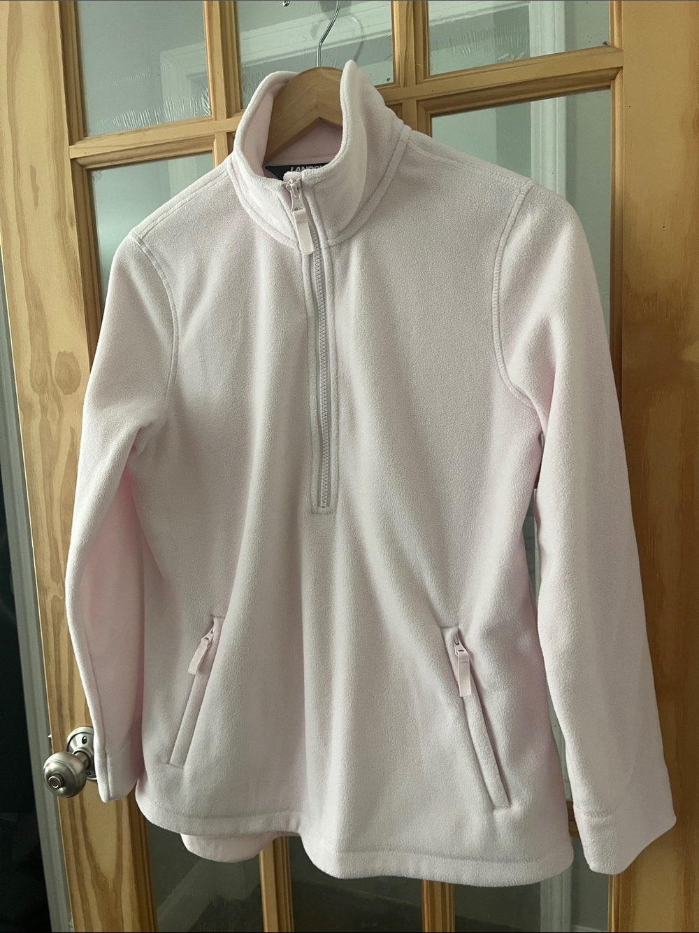 Fleece 1/4 Zip Pullover Jacket ballet, soft pink Sz small EUC lands end pockets